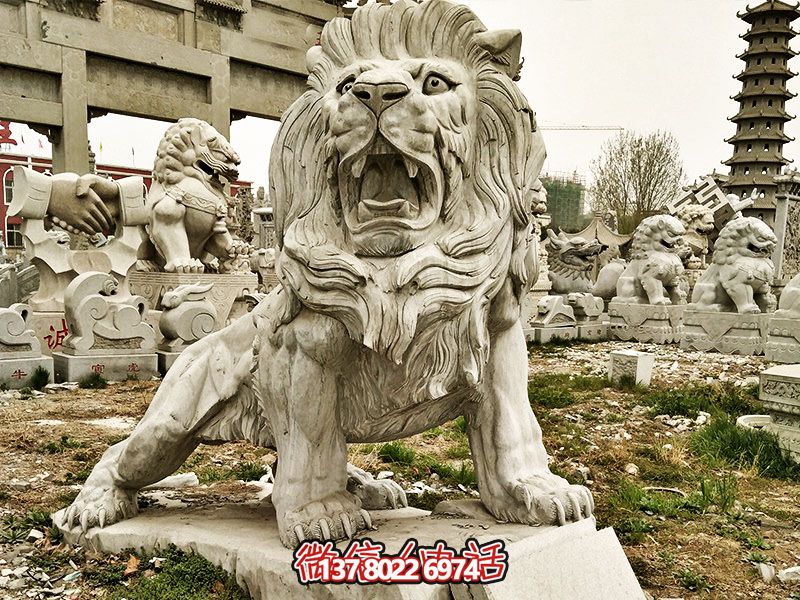 大理石石雕戶(hù)外園林景觀(guān)吼叫的獅子雕塑